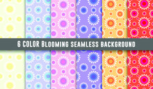 Set Of 6 Seamless Pattern Various Abstract Flower Bloomimg Decroative Contempory Modern Trendy Background Design For Wallpaper Textile Warpping Paper.