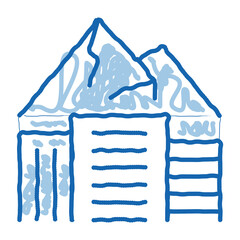 Sticker - high-rise buildings among mountains doodle icon hand drawn illustration