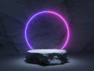 Poster - Stone product stand and glowing neon ring