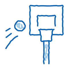 Sticker - basketball hoop and flying ball doodle icon hand drawn illustration