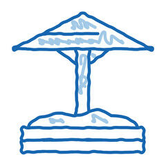 Sticker - sandbox with protective umbrella doodle icon hand drawn illustration