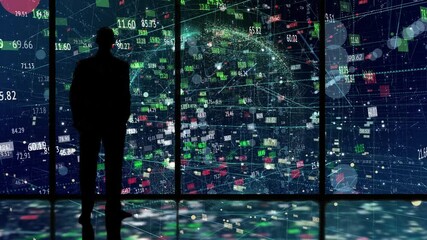 Wall Mural - man in a futuristic data flow world