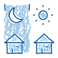 Poster - day and night remote work doodle icon hand drawn illustration