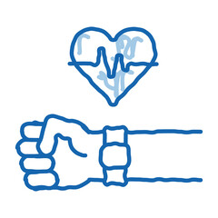 Wall Mural - watch measuring heartbeat doodle icon hand drawn illustration