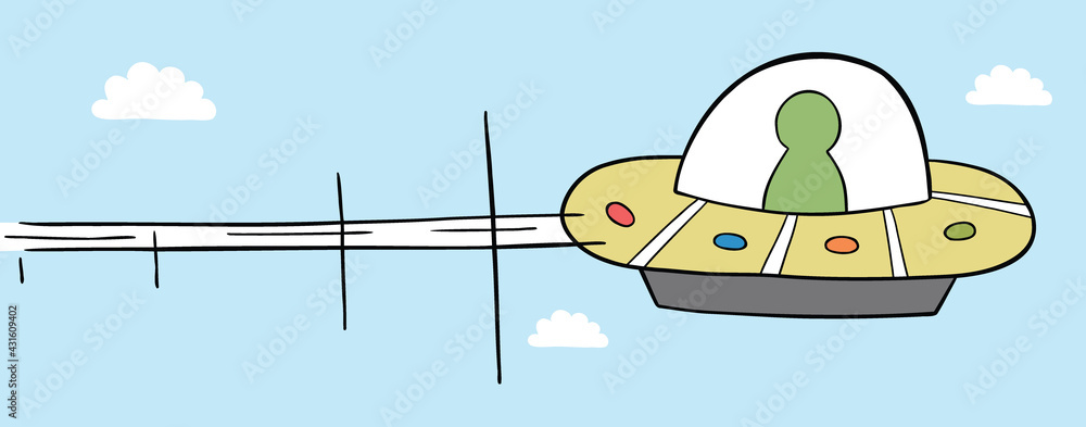 Cartoon vector illustration of UFO flying in the sky. Stock Vector ...