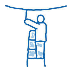 Poster - worker heating stretch ceiling with fan doodle icon hand drawn illustration