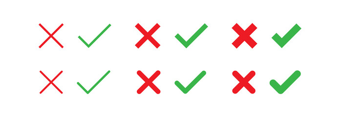 Check and cross mark set. Checkmark icon on transparent background. Ok and yes symbol in vector flat