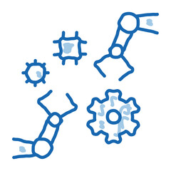 Wall Mural - robotic arm process of machine learning doodle icon hand drawn illustration