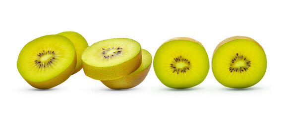 Wall Mural - Green kiwi fruit on white background