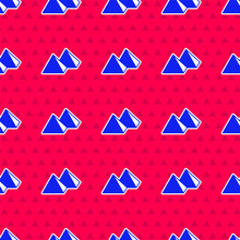 Blue Egypt Pyramids Icon Isolated Seamless Pattern On Red Background. Symbol Of Ancient Egypt. Vector