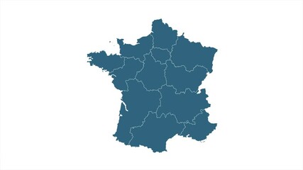 france map showing up intro with new regions. 4k animated france map intro background