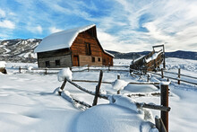 Steamboat Springs Colorado Old Wooden Barn On Snowy Morning                                                                                     