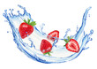 Watercolor hand-painted Water Splashing and Strawberry