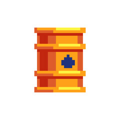 Wall Mural - Barrel oil gold pixel art icon, isolated vector illustration. 8-bit. Design for stickers, logo, app.