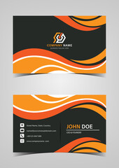 Abstract orange and black color wave shape style business card template design.