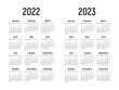 calendar 2022 and 2023, week starts on Monday, basic business template. vector illustration
