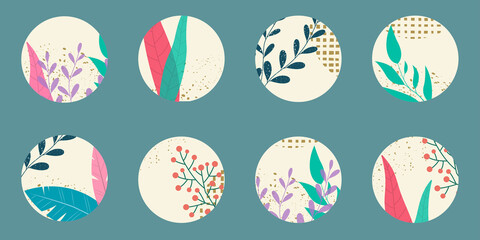Canvas Print - highlight cover icon set with floral and abstract shapes. social media, stories circle elements. mod