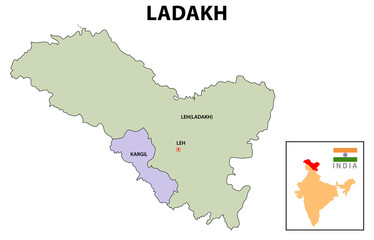 Ladakh map District map of Ladakh. Ladakh map with district and capital. Colour full district map of Ladakh.