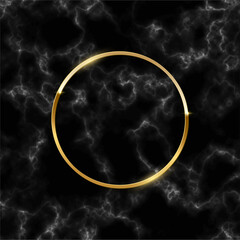 Wall Mural - golden glitter circle frame on black marble background. border and design with gold sparkles. modern