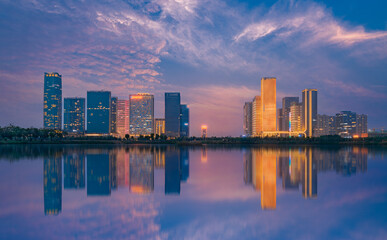 Poster - Night view of CBD in Yiwu City, Zhejiang Province, China