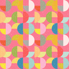 Aufkleber - Modern vector abstract seamless geometric pattern with semicircles and circles in retro scandinavian style. Pastel colored colorful shapes with worn out texture .