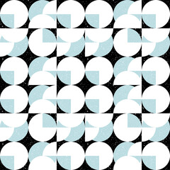 Aufkleber - Modern vector abstract seamless geometric pattern with semicircles and circles in retro scandinavian style. Pastel colored colorful shapes with worn out texture .