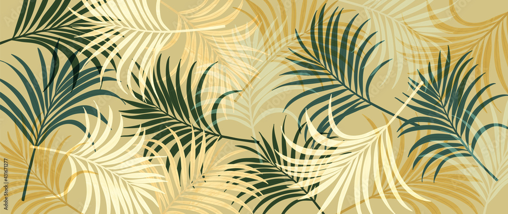Abstract art tropical leaves background vector. Wallpaper design with watercolor art texture from palm leaves, Jungle leaves, monstera leaf, exotic botanical floral pattern. Design for banner, cover,  - obrazy, fototapety, plakaty 