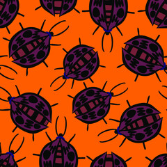 Wall Mural - Creative seamless pattern with colorful hand drawn beetles. Colorful print for any design.	