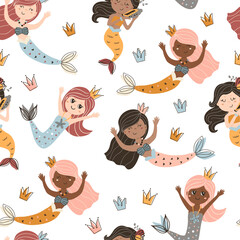 Canvas Print - Seamless pattern with mermaids.