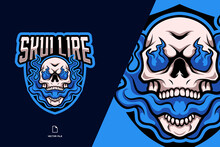 Blue Fire Skull Mascot Esport Game Logo Illustration