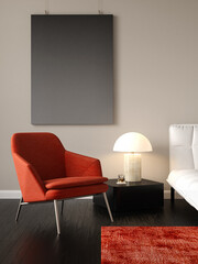 Wall Mural - Minimalist Interior of modern living room 3D rendering