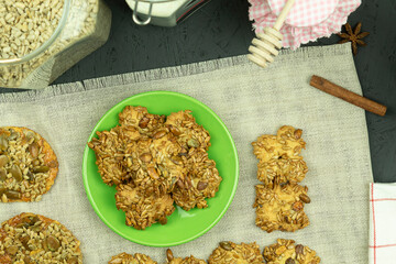 Delicious homemade cookies with seeds and honey