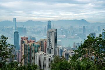 Fototapete - Beautiful the Victoria bay from the peak view point in Hong Kong, China