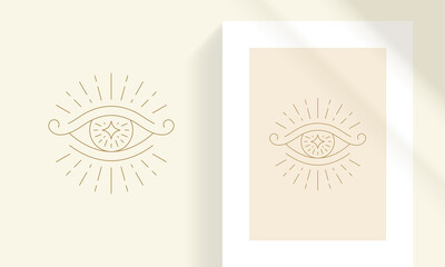 Wall Mural - magic eye and star line art style vector illustration