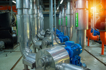 pipes and valves. Photo of Primary ,secondary pump of Chill water for air condition system