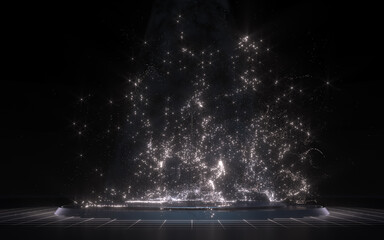 Fantasy magic particles with dark background, 3d rendering.