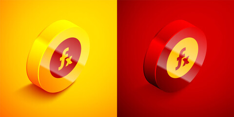 Isometric Function mathematical symbol icon isolated on orange and red background. Circle button. Vector