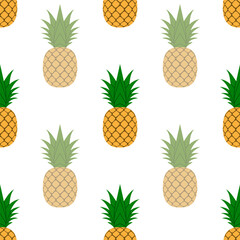 Wall Mural - pineapple seamless pattern. tropical fruits textile texture isolated white background. food print, f