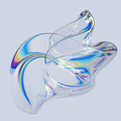 Colorful 3d fluid shape holographic gradient, geometric art poster template, dispersion effect glass 3d rendering