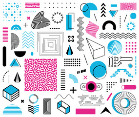 Poster - Various abstract vector memphis design element set