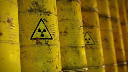 Wall Mural - radioactive waste in barrels background