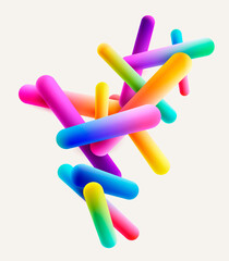 3D colorful geometric shapes. Abstract composition of multicolored cylinders.