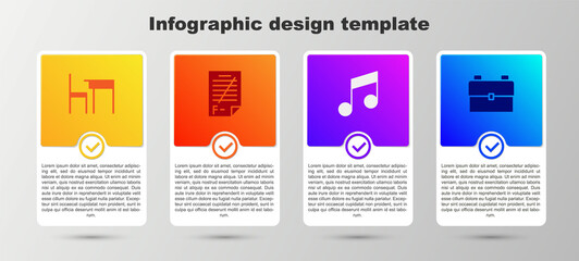 Poster - Set School table and chair, Exam paper with incorrect answers, Music note, tone and backpack. Business infographic template. Vector