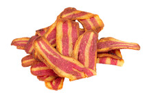 Fried Crispy Meat Free Plant Based Bacon Rashers Isolated On A White Background