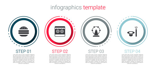 Canvas Print - Set Burger, Shooting gallery, Ferris wheel and Magic hat and wand. Business infographic template. Vector