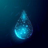 Fototapeta Łazienka - Water drop. Low poly style design. Wireframe light connection structure, 3d graphic concept. Vector illustration