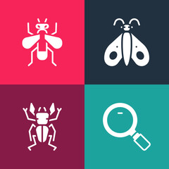 Canvas Print - Set pop art Magnifying glass, Beetle deer, Butterfly and Insect icon. Vector