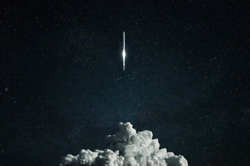 Fototapete - New spacecraft overcomes gravity and lift off into deep space. Successful rocket launch, concept