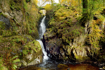 Famous Aira Force waterfall on Aira Beck stream, located in the Lake District, Cumbria, UK.