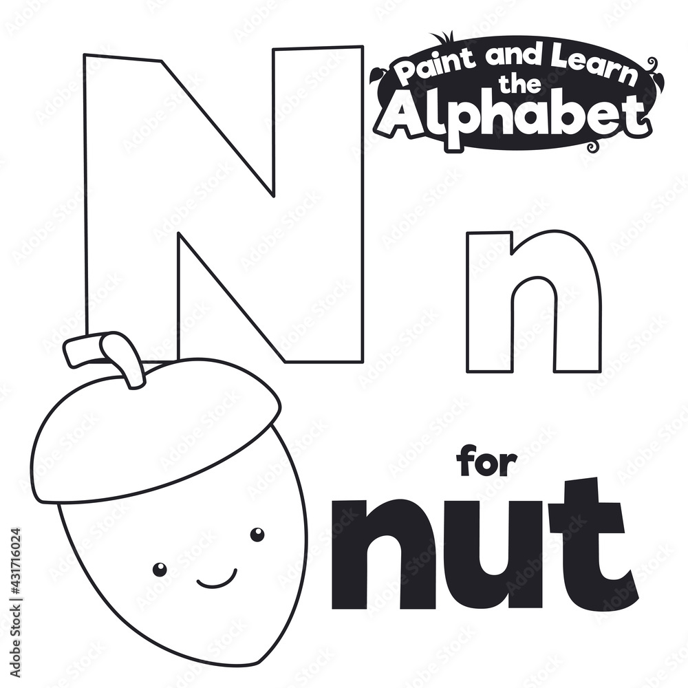 Nut Letters Didactic Alphabet to Color it, with Letter N and Nut, Vector ...